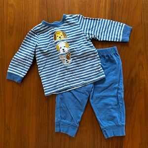 Little Me Baby Boy Blue Striped Puppy Appliqué Set size 9 months